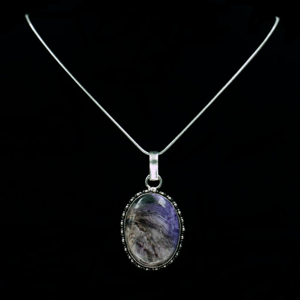 PURPLE CHAROITE CABOCHON PENDANT NECKLACE -JNZGPP5 - Picture 2 of 5